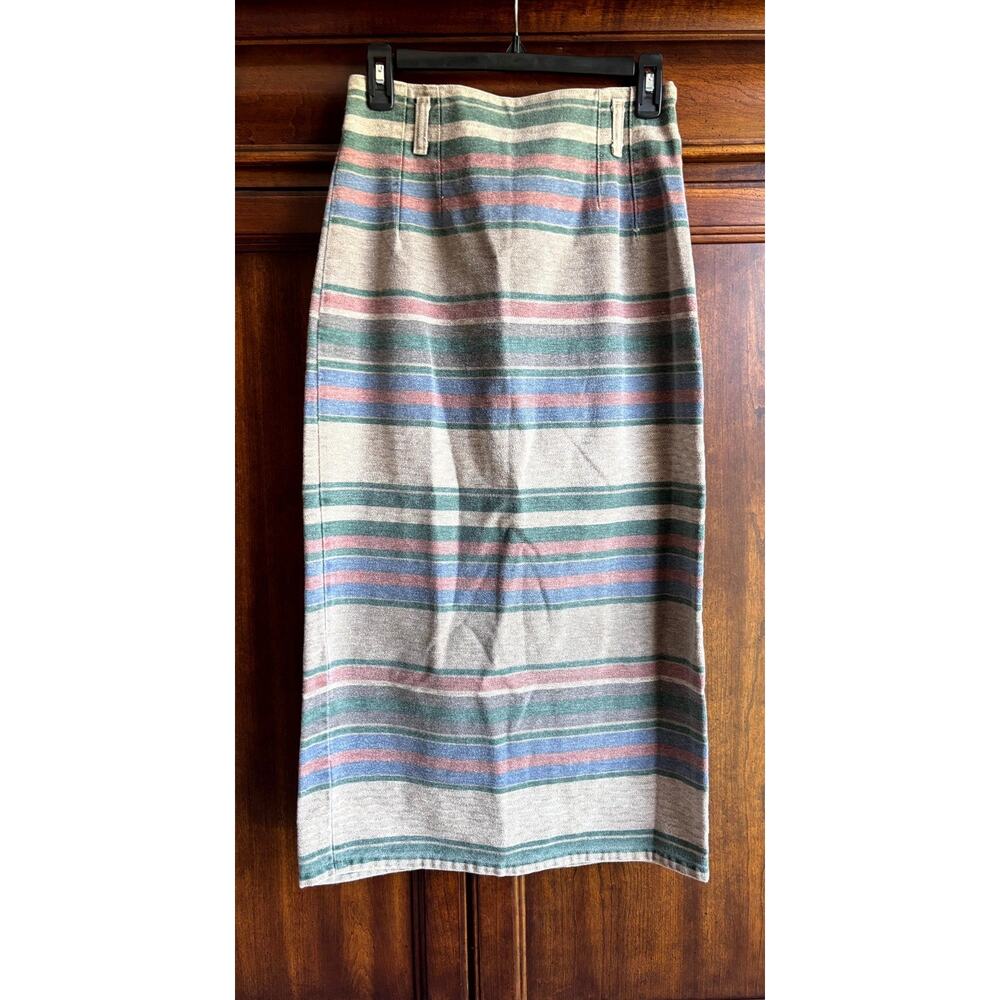 Vintage 26” Waist Denim Maxi Skirt Striped Rodeo Cowgirl Western Boho Prairie